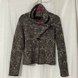 Mary Made In Italy Wool Blend Button Cowl Neck Cardigan Black Gray Sz Medium